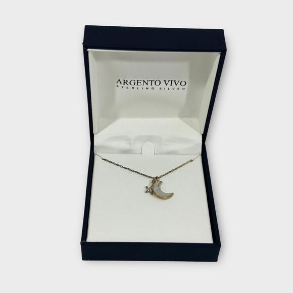 Argento Vivo Jewelry - Argento Vivo Sterling Silver Mother of Pearl Moon and Star Charm 16” Necklace